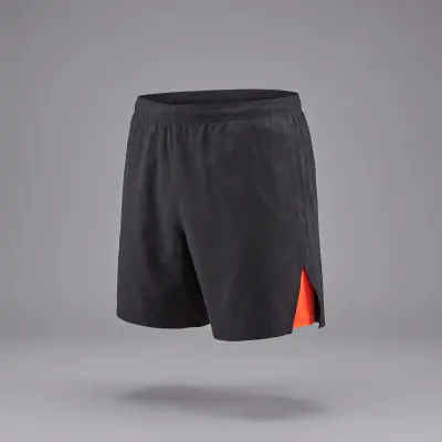Imisozi Split Short in charcoal with an orange liner at the side split