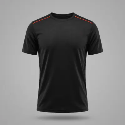 Umuyaga Mesh Tee in black with orange shoulder piping